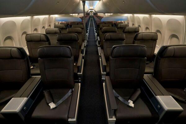 An interior view of seats in an American Airlines B737 MAX aeroplane is seen at Dallas-Forth Worth International Airport in Dallas on Dec. 2, 2020. (Cooper Neill/AFP via Getty Images)