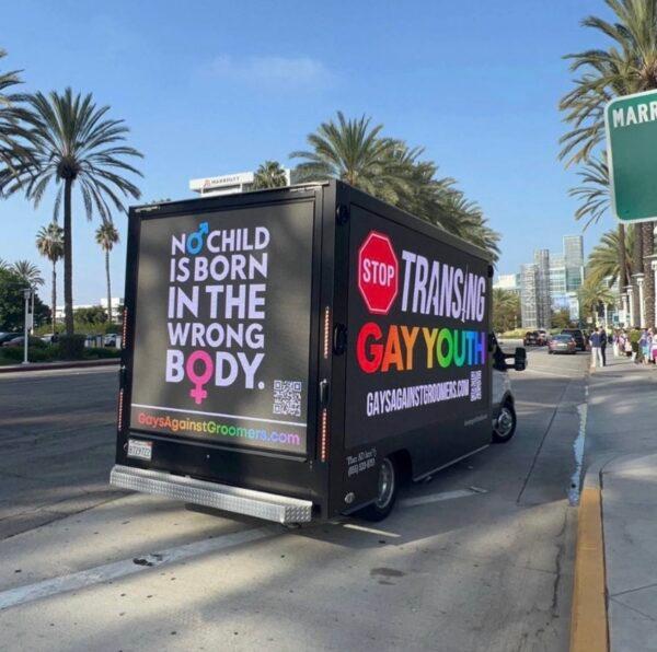 A Gays Against Groomers van parked is for an event in Anaheim, California. (Courtesy of Gays Against Groomers)
