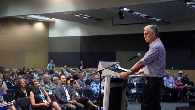 Former Australian Deputy Prime Minister John Anderson (also the former Nationals Party leader) addressing the Church and State conference in Brisbane, Australia on March 4, 2023. (Courtesy of Peter Liddicoat)
