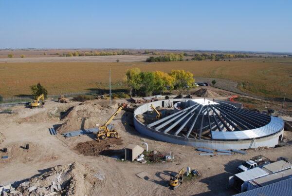 An aerial view of the dome as it's built over the existing missile silo at Survival Condo in central Kansas. (Courtesy of Survival Condo)