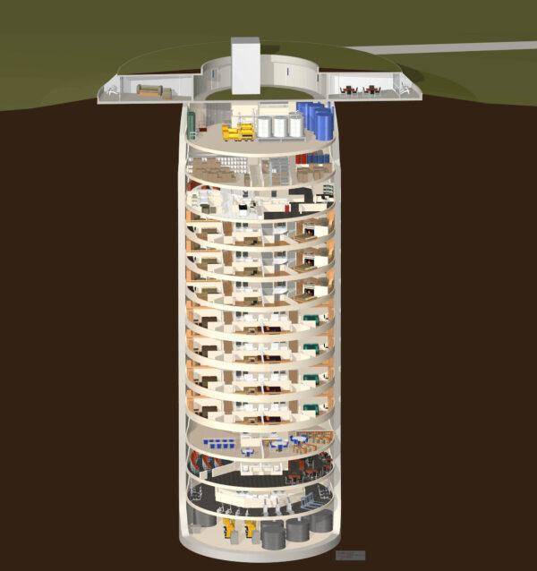 The interior floor plan for Survival Condo, a former intercontinental ballistic missile silo turned condominium in central Kansas. (Courtesy of Survival Condo)