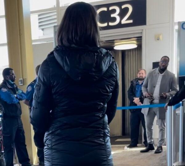 Several TSA agents crowd around Terry Newsome's gate as he tries to board a flight at O'Hare International Airport on March 1. (Photo courtesy of Terry Newsome)