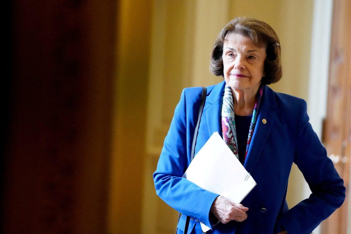 Sen. Dianne Feinstein (D-Calif.) leaves the Senate Democrats' weekly policy lunch at the U.S. Capitol in Washington on July 20, 2021. (Elizabeth Frantz/Reuters)