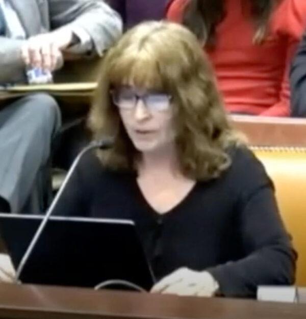 Erin Brewer testifying before the Utah House Health and Human Services Committee regarding S.B. 16, a Transgender Medical Treatments and Procedures Amendment in Salt Lake City on Jan. 24, 2023. (Courtesy of Erin Brewer)