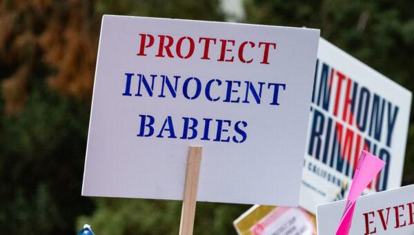 Pro-life demonstrators gather at the California state capitol building in Sacramento on April 19, 2022. (John Fredricks/The Epoch Times)