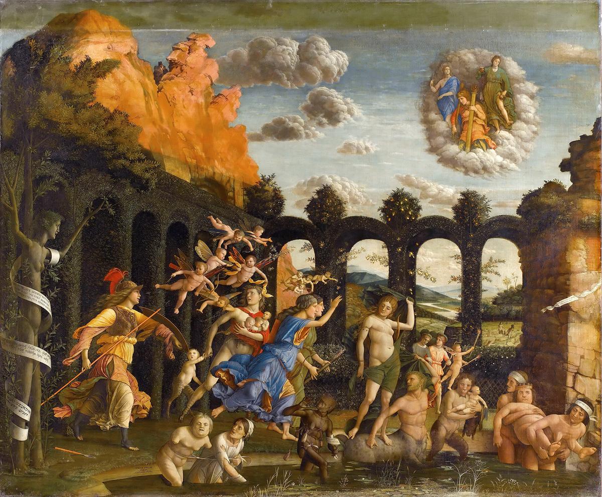 "Minerva Expelling the Vices from the Garden of Virtue," circa A.D. 1502, by Andrea Mantegna. Oil on canvas 5.25 feet by 6.3 feet. The Louvre. (Public Domain)