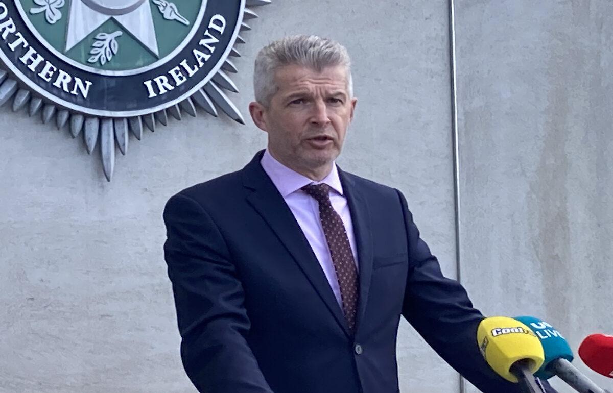 Mark Duthrie, director of operations at the independent charity Crimestoppers, announces the reward for information on the shooting of DCI John Caldwell has been increased to £150,000 during a press conference at PSNI headquarters in Belfast on March 8, 2023. (PA Media)