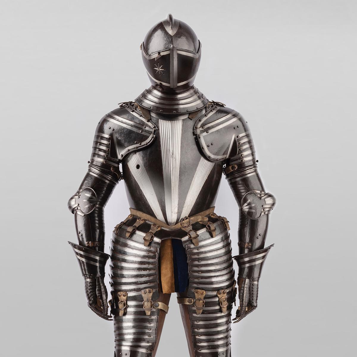 Field Armor, possibly made for Heinrich V, Duke of Brunswick-Wolfenbüttel, 1550, Steel and leather, Collection of Ronald S. Lauder, promised gift to The Metropolitan Museum of Art. Neue Gallerie, New York City. (<a href="https://www.neuegalerie.org/content/field-armor-possibly-made-heinrich-v-duke-brunswick-wolfenbuttel">Hulya Kolabas</a>)