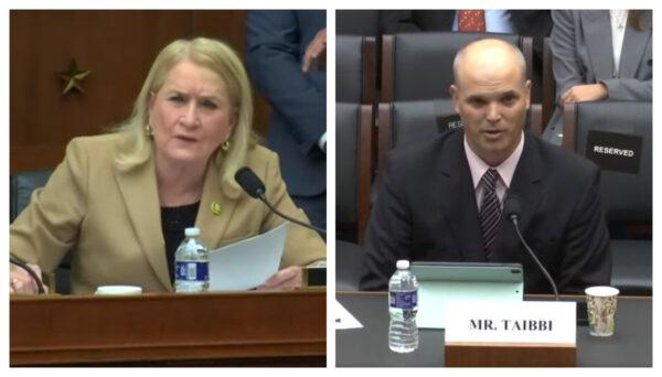 Rep. Sylvia Garcia (D-Texas) engaged in a heated discussion with "Twitter Files" journalist Matt Taibbi as she tried to get him to reveal a source during a congressional hearing in Washington on March 9, 2023. (House Judiciary Committee/Screenshot via NTD)