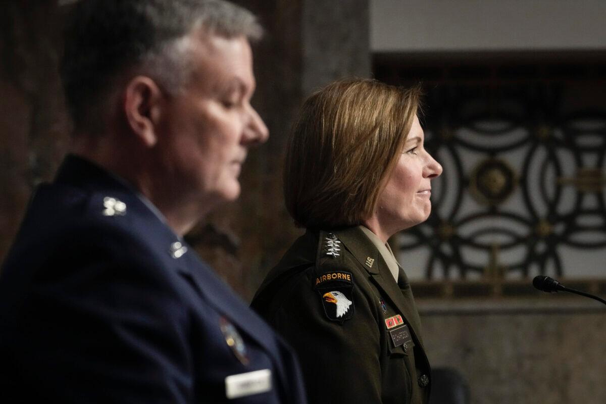 (L-R) Gen. Glen VanHerck, Commander of U.S. Northern Command and North American Aerospace Defense Command, and Gen. Laura Richardson, Commander of U.S. Southern Command, testify during a Senate Armed Services Committee hearing on Capitol Hill in Washington, on March 24, 2022. (Drew Angerer/Getty Images)