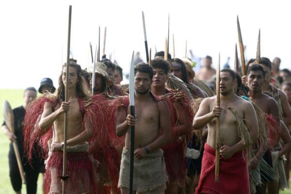 A traditional Powhiri takes place as dignitaries are welcomed onto the Waitangi Treaty Grounds in Waitangi, New Zealand, on Feb. 5, 2018. (Phil Walter/Getty Images)