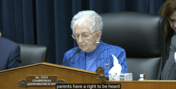Rep. Virginia Foxx (R-N.C.), chair of the House Committee on Education & the Workforce, speaks during a session on March 8, 2023, in Washington. (Janice Hisle/The Epoch Times via screenshot of live video)