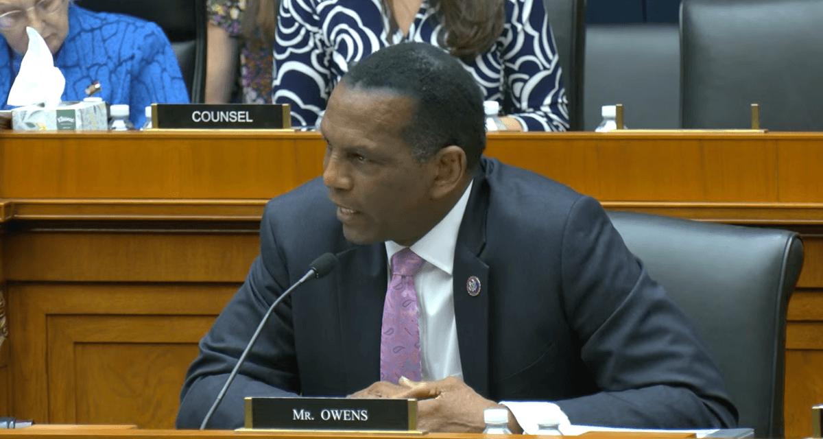 Rep. Burgess Owens (R-Utah), speaks during a Congressional committee hearing in Washington, on March 8, 2023. (Janice Hisle/The Epoch Times via screenshot of live video)