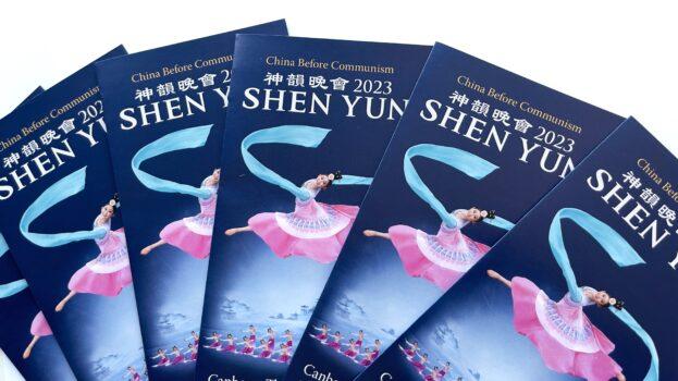 Image of flyers promoting the 2023 edition of Shen Yun Performing Arts taken in Sydney, Australia, on March 9, 2023. (The Epoch Times)
