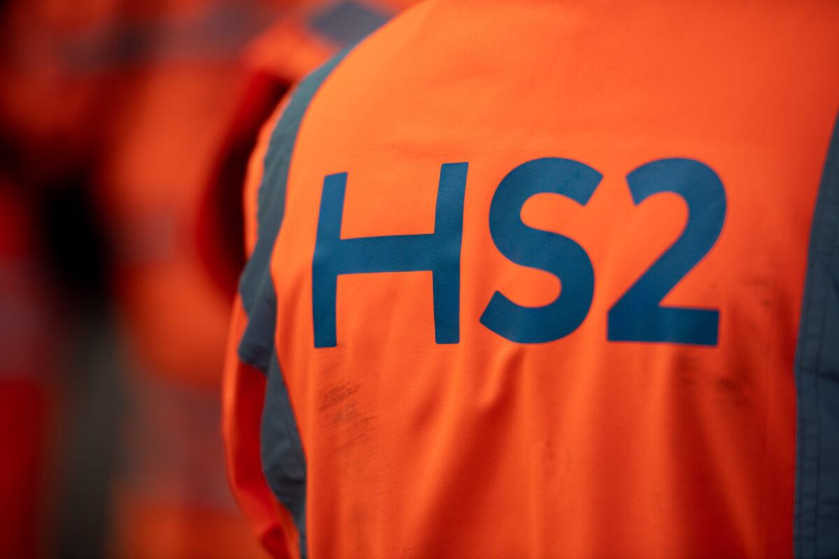 An HS2 construction worker at Curzon Street station in Birmingham, England, on May 10, 2021. (PA)