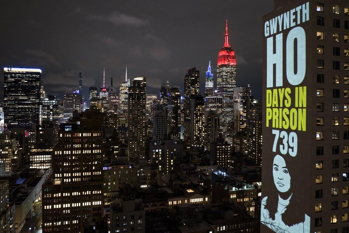 Hong Kong Female Political Prisoners Turned Into Massive Projection Art on Building in NYC on International Women’s Day