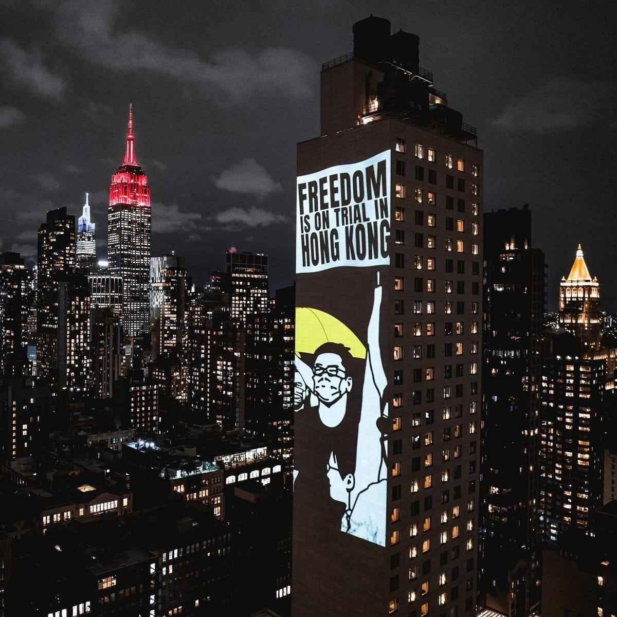 The organization chose to hold the projection art event in New York on the eve of International Women's Day on March 8, 2023, to let the world know the names of the political prisoners and call for their immediate release. (Courtesy of The Committee for Freedom in Hong Kong Foundation)