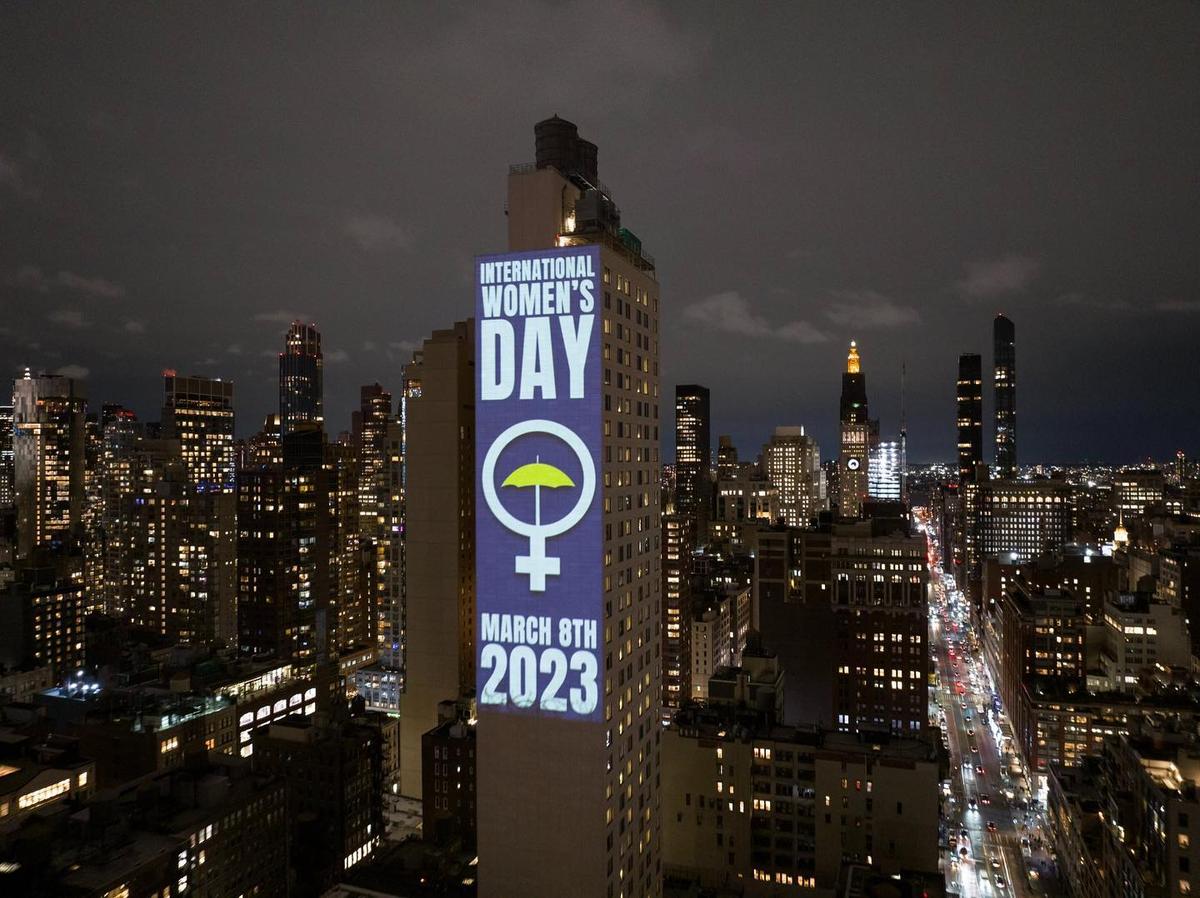 The Committee for Freedom in Hong Kong Foundation (CFHK), an American Hongkonger organization, supported Hong Kong female political prisoners with projected art on high-rise buildings in Manhattan, New York, on March 8, 2023. (Courtesy of The Committee for Freedom in Hong Kong)