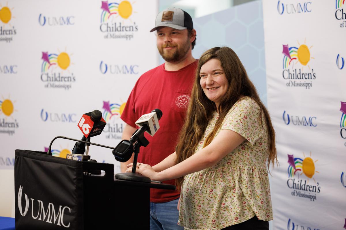 Shawn and Haylee Ladner report that their babies are thriving in the NICU during a news conference at Wiser Hospital for Women and Infants at the University of Mississippi Medical Center. (Courtesy of UMMC Communications and Marketing)