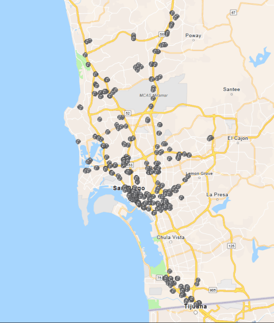Smart streetlight proposed locations. (Courtesy of the city of San Diego)