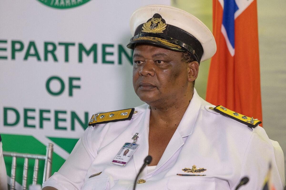 Rear Adm. Bravo Mhlana of the South African navy at a press conference as South Africa embarked on a 10-day joint military exercise with Russia and China on Feb. 22, 2023. (Guillem Sartorio/AFP via Getty Images)