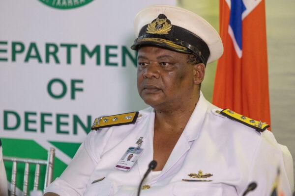 Rear Admiral Bravo Mhlana of the South African Navy looks on during a press conference at the port in Richards Bay on Feb. 22, 2023. South Africa embarked on Feb. 17, 2023, on a 10-day joint military exercise with Russia and China.<br/>The controversial drills, dubbed "Mosi" meaning "smoke" in the local Tswana language, are taking place off the port cities of Durban and Richards Bay. (GUILLEM SARTORIO/AFP via Getty Images)