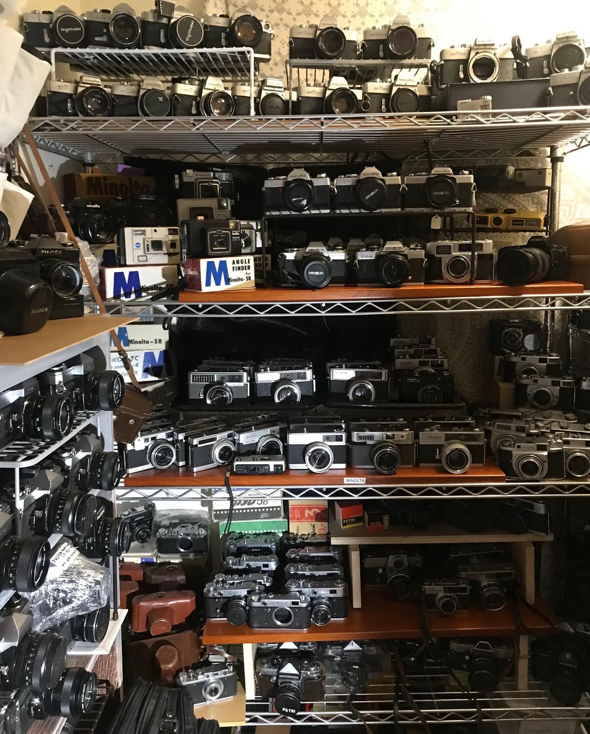 A storage space in their apartment containing cameras. (Courtesy of Fridrik)