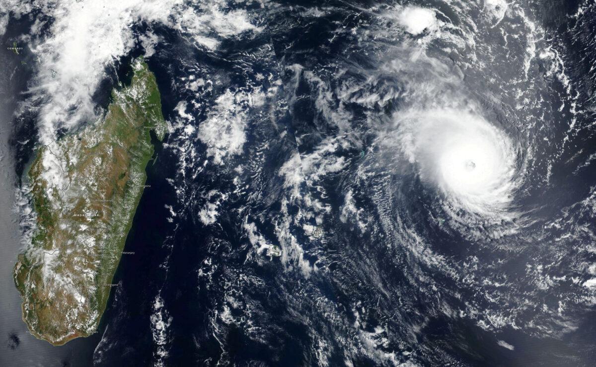 Tropical Cyclone Freddy approaches Madagascar in this undated satellite handout image obtained on Feb. 20, 2023. (NASA Worldview/Handout via Reuters)