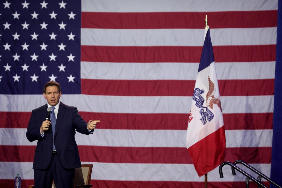 Florida Gov. Ron DeSantis speaks to Iowa voters during an event in Des Moines, Iowa, on March 10, 2023. (Scott Olson/Getty Images)
