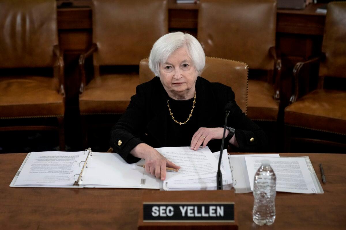 Treasury Secretary Janet Yellen at a House Ways and Means Committee hearing on Capitol Hill in Washington, on March 10, 2023. (Drew Angerer/Getty Images)