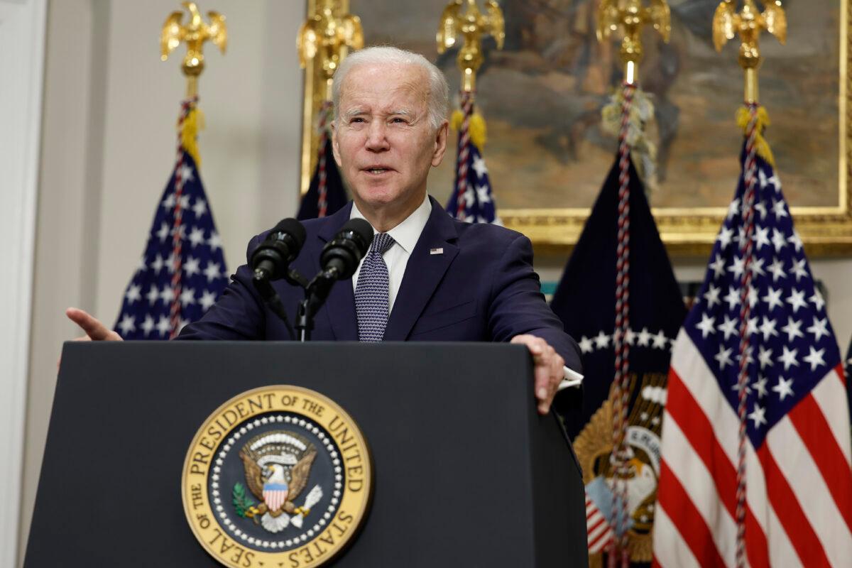 President Joe Biden speaks about the banking system in the Roosevelt Room of the White House in Washington on March 13, 2023. (Anna Moneymaker/Getty Images)