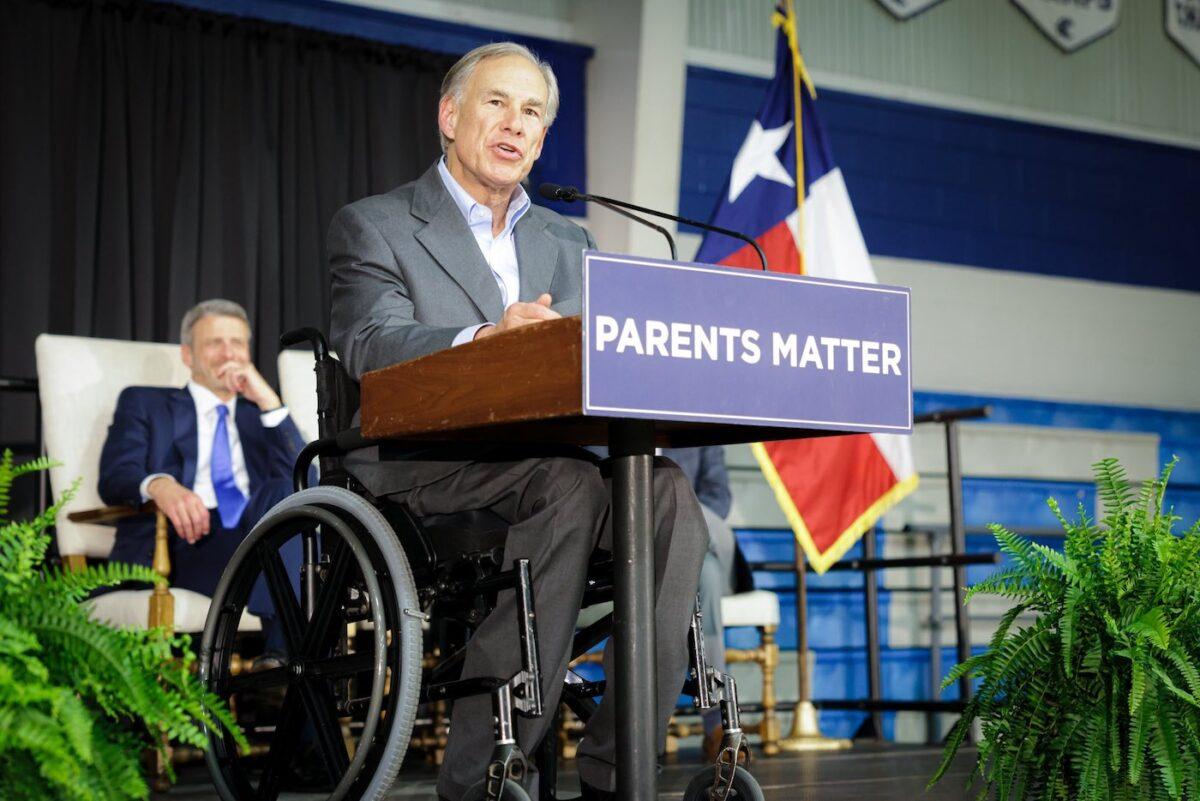 Texas Gov. Greg Abbott shares his plans for school choice at Power Empowerment Night in Tyler, Texas, on March 10, 2023. (Courtesy Office of the Governor)