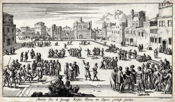 Slave market in Algiers, 1684. (Public Domain)