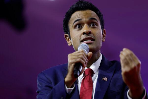Republican presidential candidate Vivek Ramaswamy speaks during CPAC at the Gaylord National Resort Hotel And Convention Center in National Harbor, Md., on March 3, 2023. (Anna Moneymaker/Getty Images)