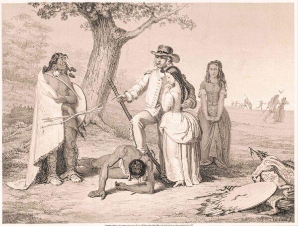 “Daniel Boone & His Friends Rescuing His Daughter Jemina” by G.W. Fasel, 1851. (Public Domain)