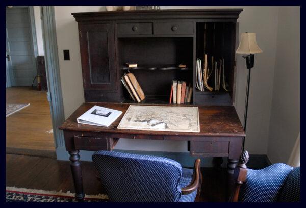 The plantation desk used by Gen. Philip Sheridan has remained in the same spot, with a view out a top-floor, front-facing window, since he sat at the desk in 1864. A plantation-style desk is a type originally designed for postmasters to organize correspondence. (Courtesy of Michael Johnson)