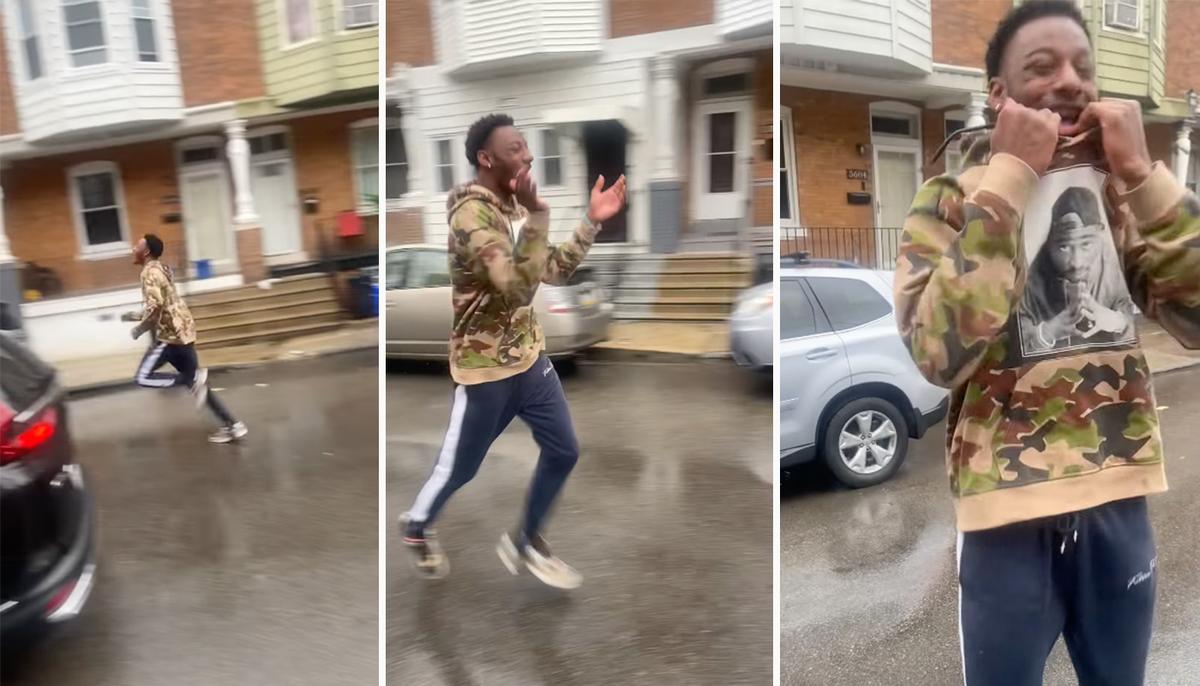 Amir Staten, 17, runs in joy after he gets accepted into Morehouse College. (Courtesy of <a href="https://www.instagram.com/kstat69/">Karlynne Staten</a>)