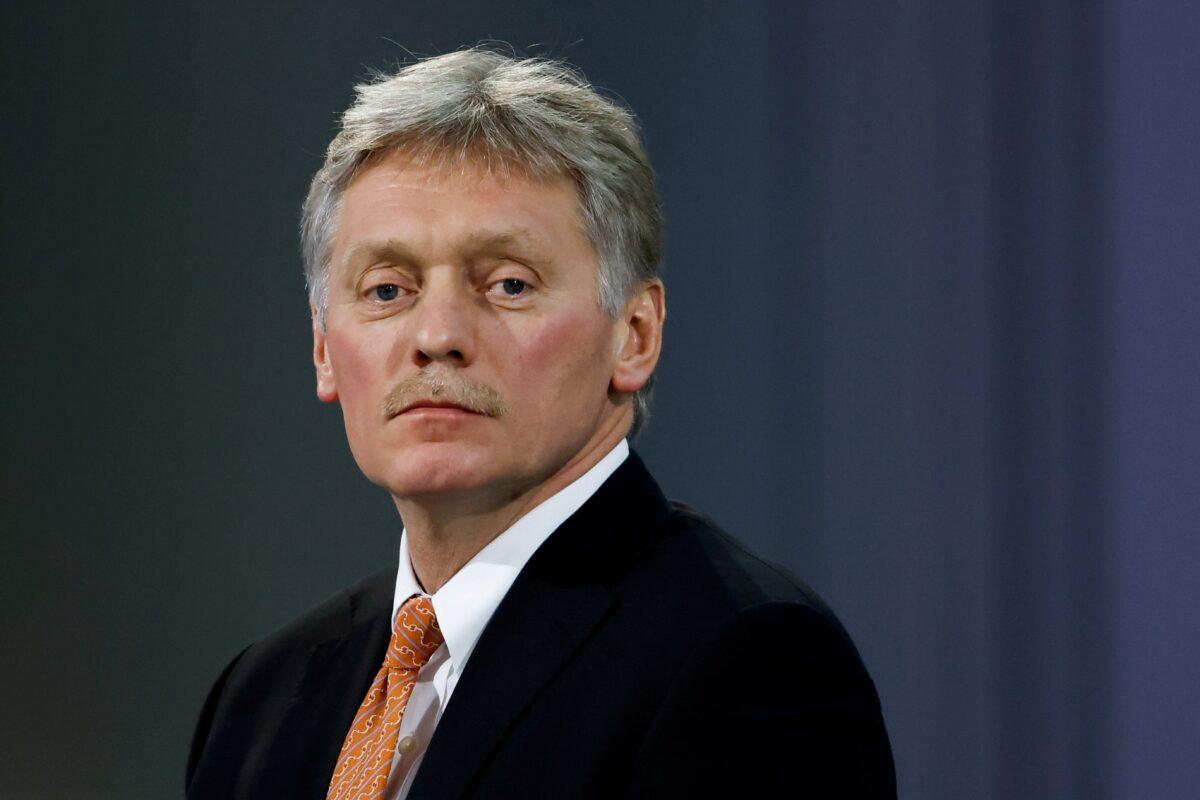 Kremlin spokesman Dmitry Peskov attends Russian President Vladimir Putin's annual end-of-year news conference in Moscow, Russia, on Dec. 23, 2021. (Evgenia Novozhenina/Reuters)