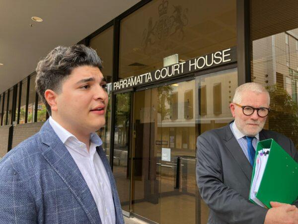 Anti-CCP activist Drew Pavlou wins a case with NSW Police at a local court in Parramatta, Australia, on March 14, 2023. (Melanie Sun/The Epoch Times)
