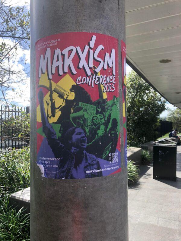Image of a Marxism poster taken in a train station of Parramatta council in Sydney, Australia, on Feb. 24, 2023. (The Epoch Times)