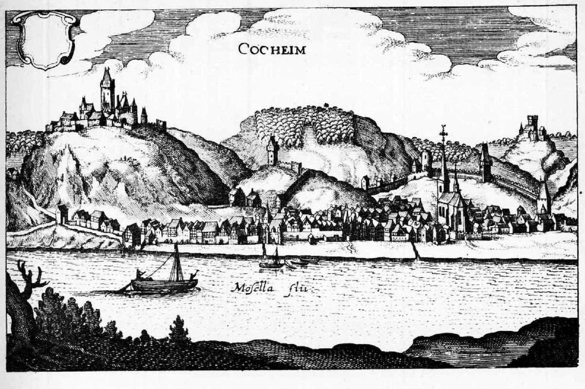 Cochem in 1646. (<a href="https://commons.wikimedia.org/wiki/File:Cocheim_(Merian).jpg">Public Domain</a>)