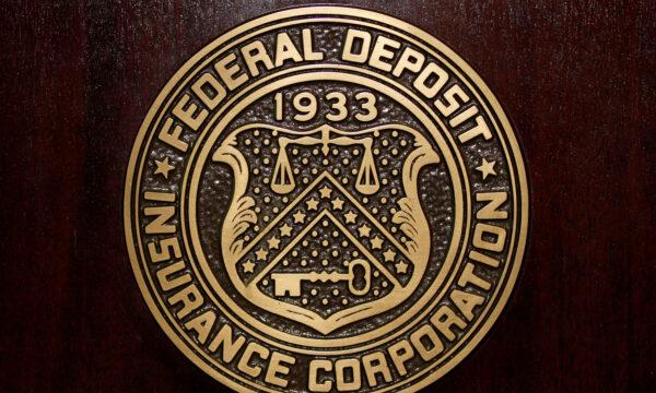 The Federal Deposit Insurance Corp. (FDIC) logo at the agency's headquarters in Washington on Feb. 23, 2011. (Jason Reed/Reuters)