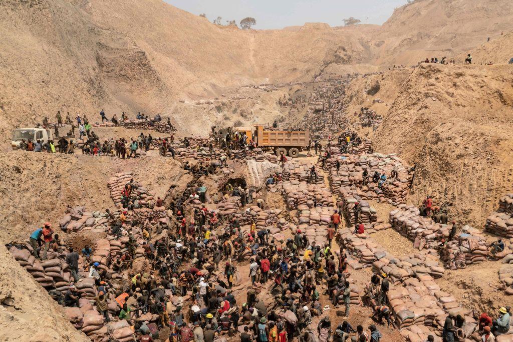 Artisanal miners working at the Shabara artisanal mine near Kolwezi , DRC, on October 12, 2022. (Junior Kannah/AFP via Getty Images)