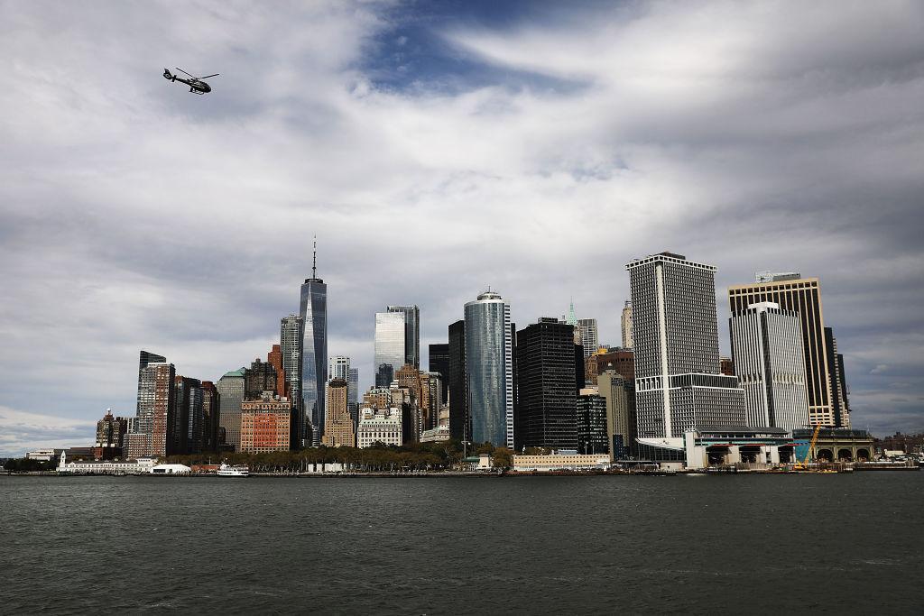 The Manhattan skyline towers over New York Harbor on Oct. 16, 2017. (Spencer Platt/Getty Images)