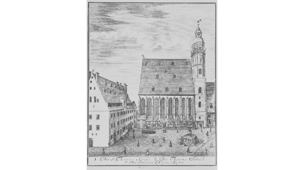 St. Thomas Church and School, Leipzig, where Bach served as choirmaster, in 1723. (Public Domain)