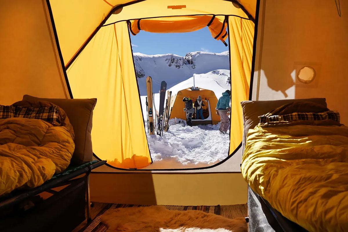 The Bridal Veil Backcountry Ski Camp has cozy heated tents, located in the Upper Bridal Veil Basin at 12,500 feet. (Brett Schreckengost/Telluride Helitrax/TNS)