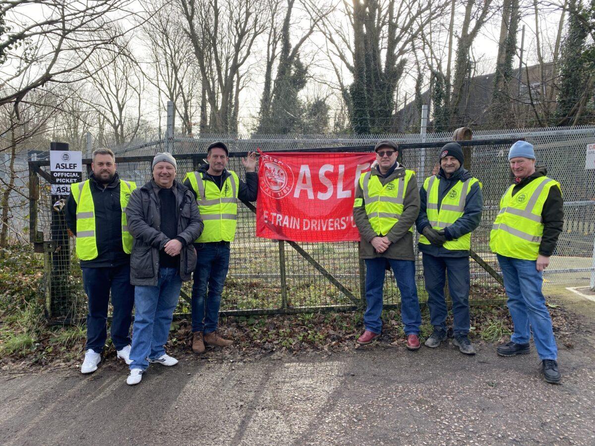 Aslef union members at a picket line outside a London Underground station in Rickmansworth, Hertfordshire, on March 15, 2023. (PA)