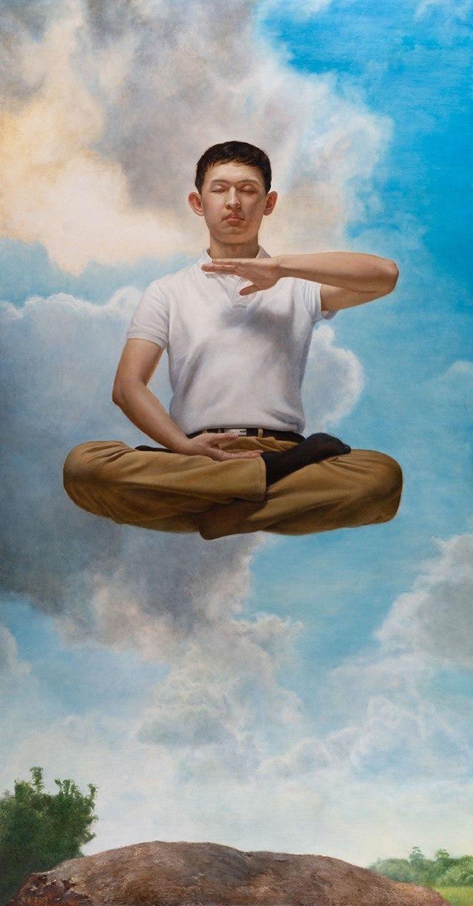 "Miracle" by Cen Fang: A Youth Award winner at the 2019 NIFPC, the artwork depicts a Falun Gong practitioner sitting cross-legged and meditating.  (NTD International Figure Painting Competition)