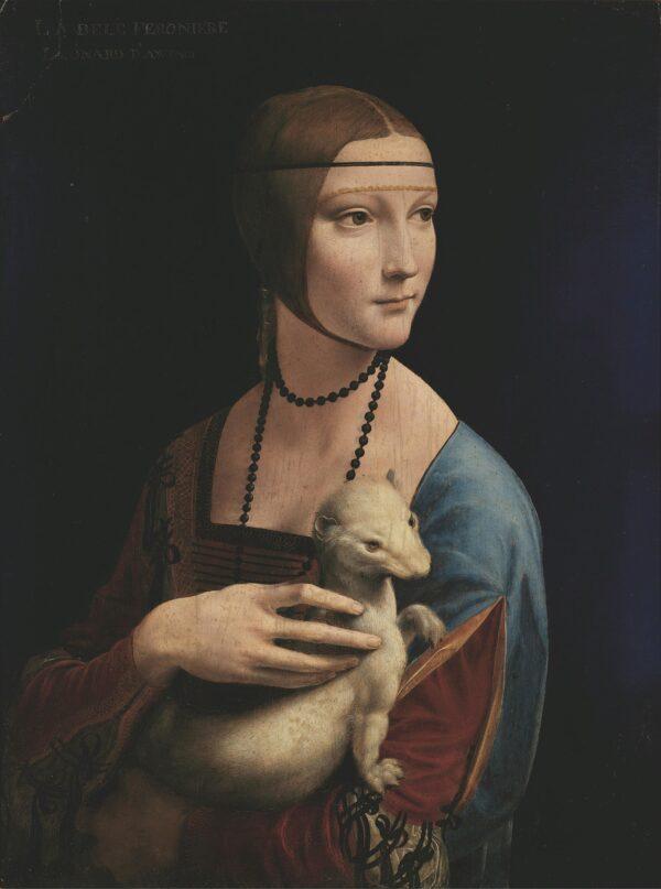“Lady With an Ermine (Portrait of Cecilia Gallerani),” circa 1490, by Leonardo da Vinci. Oil and distemper (paint that uses vegetable glue or animal glue, but not egg, as a binder) on panel; 21 inches by 15 1/2 inches. National Museum, Krakow, Poland. (Public Domain)