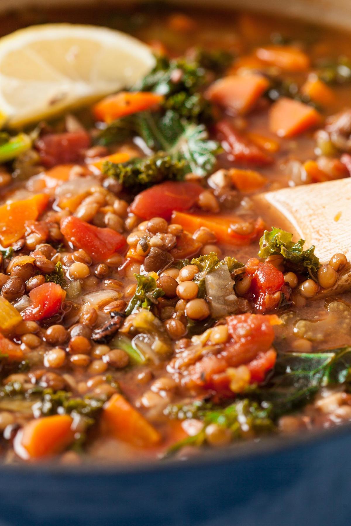 Packed full of vegetables, lentil soup is a healthy comfort food recipe. (Courtesy of Amy Dong)